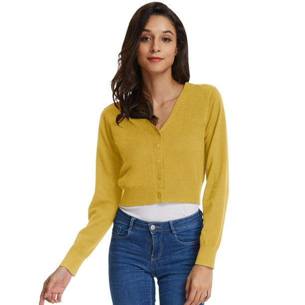 S-XL Womens Cropped Open Front Bolero Shrug Long Sleeve Knit Cardigan